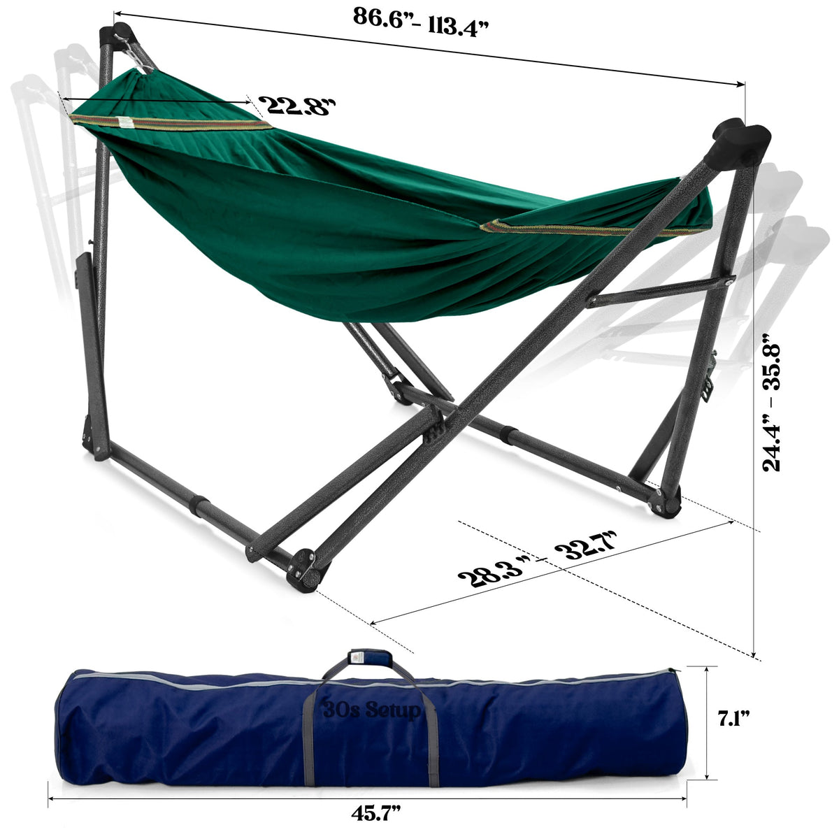 Tranquillo Uniki Canvas Hammock with Stand for Ultimate Relaxation, dimensions drawing