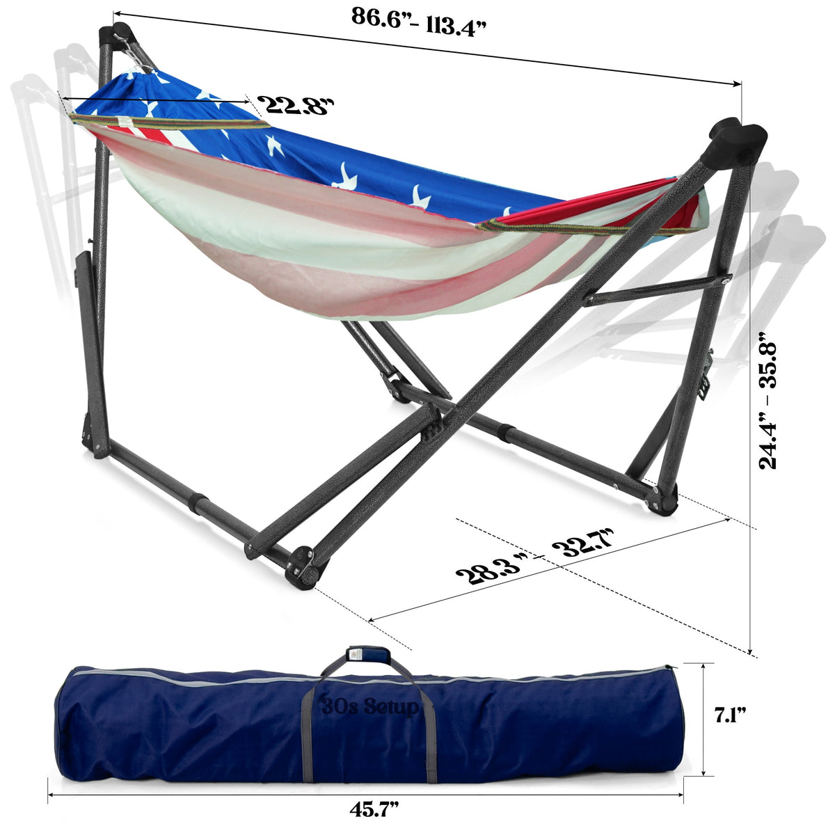 Tranquillo Uniki Canvas Hammock with Stand for Ultimate Relaxation, dimensions drawing