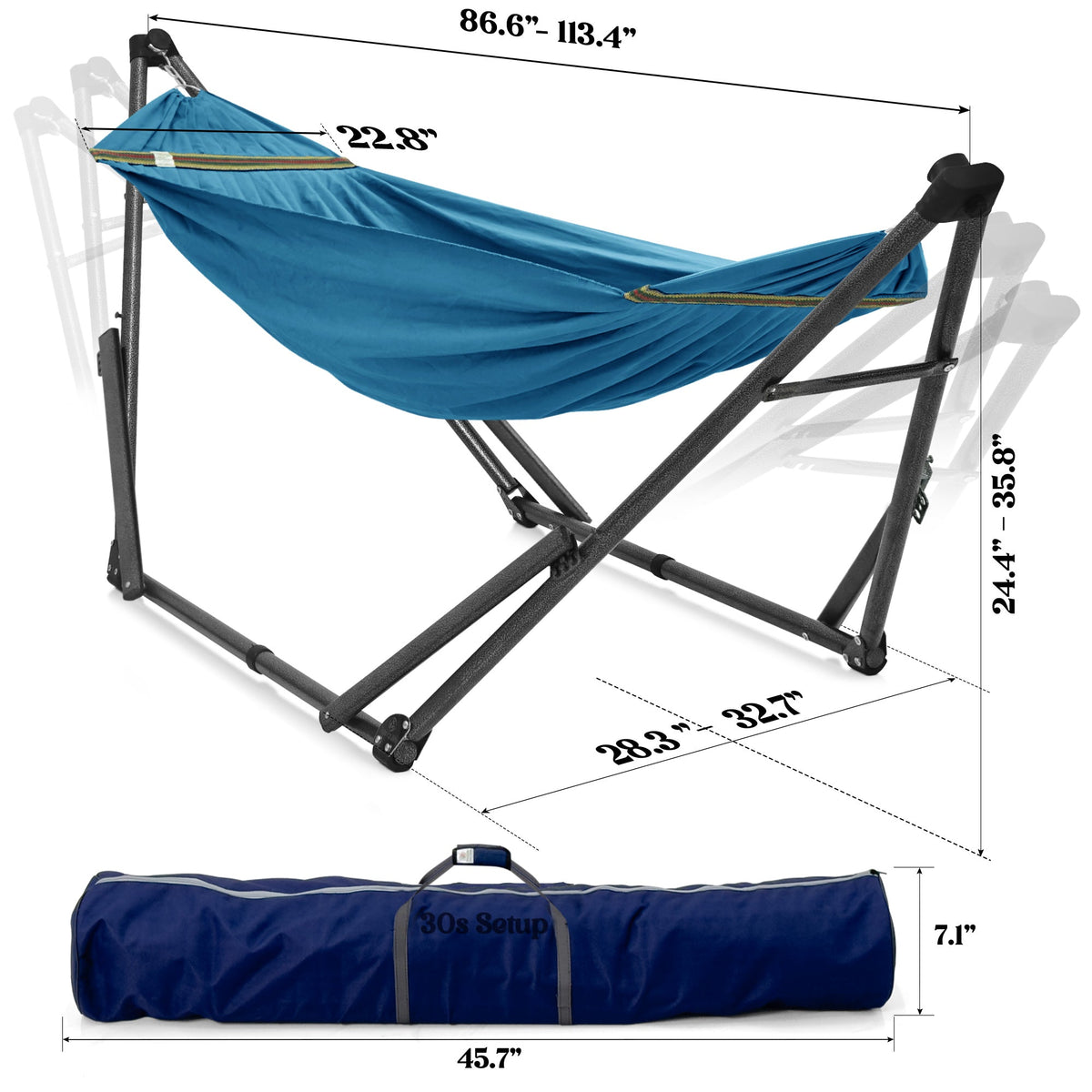 Tranquillo Uniki Canvas Hammock with Stand for Ultimate Relaxation, dimensions drawing