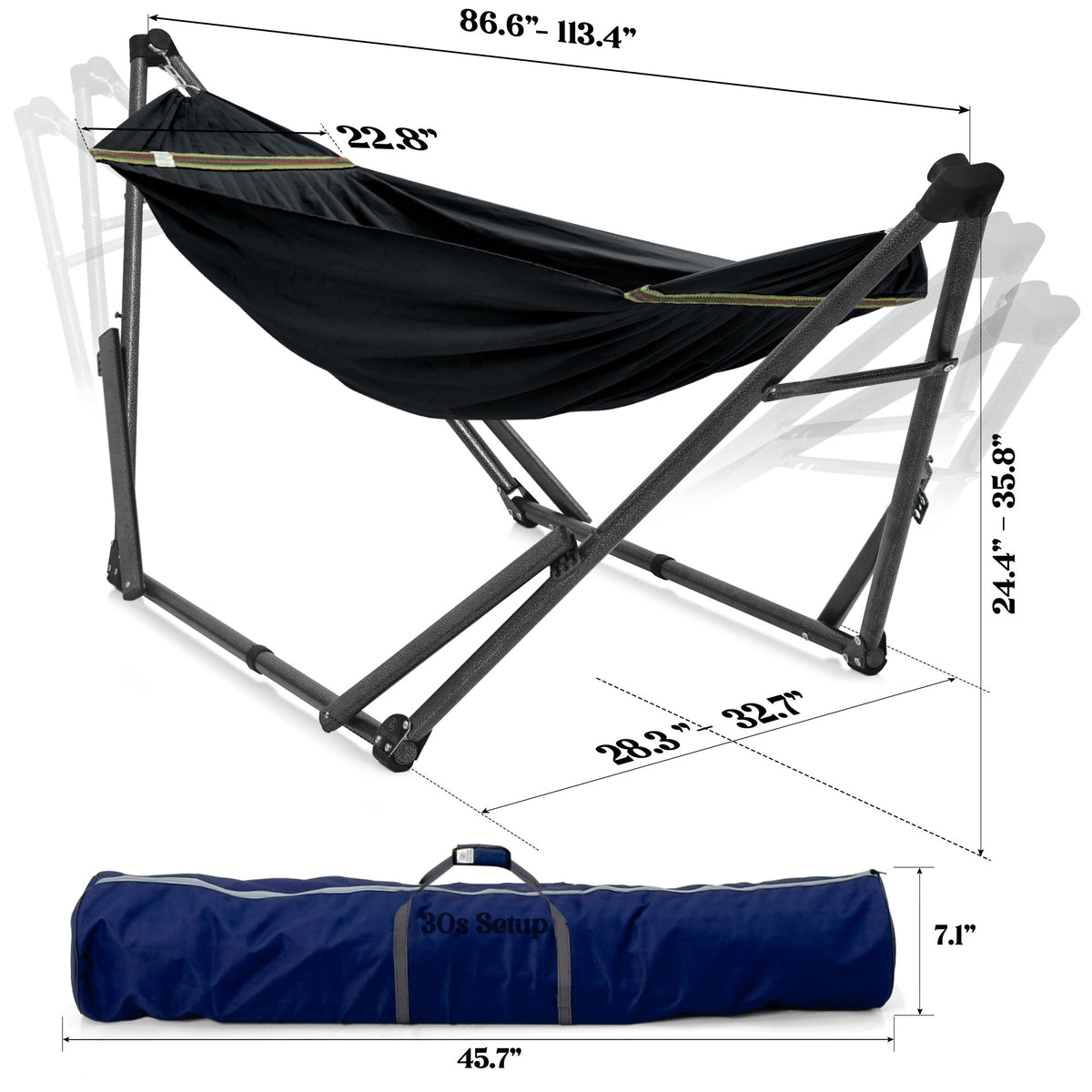 Tranquillo Uniki Canvas Hammock with Stand for Ultimate Relaxation, dimensions drawing