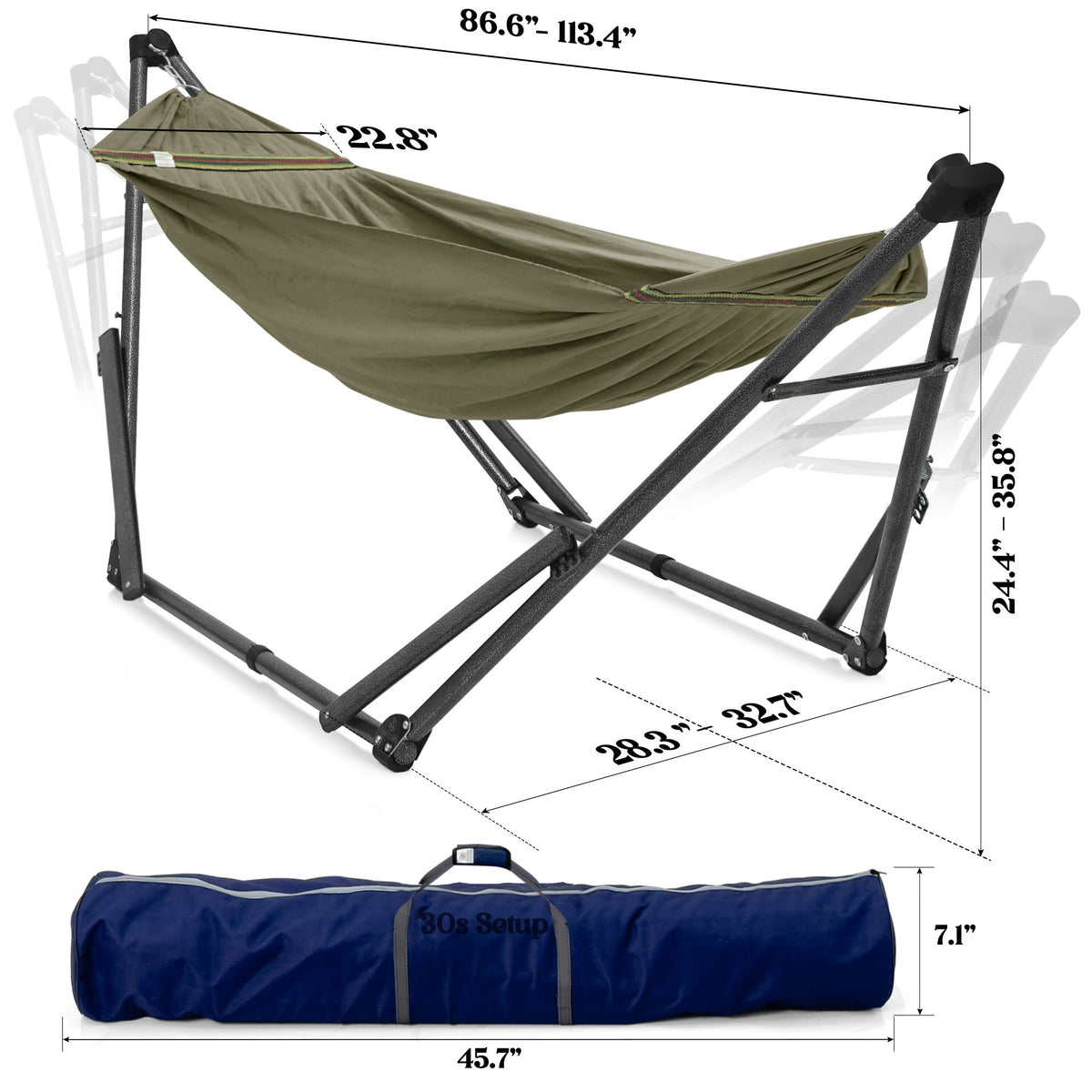 Tranquillo Uniki Canvas Hammock with Stand for Ultimate Relaxation, dimensions drawing