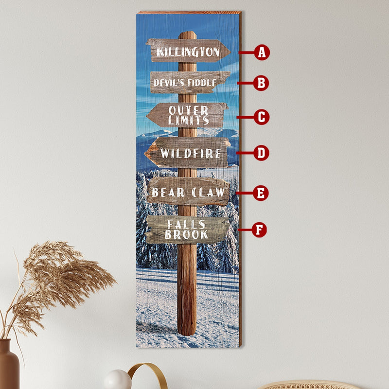 Personalized Mountain Directional Wood Sign | Wall Art Print on Real Wood | Customizable Rustic Cabin Lodge Decor