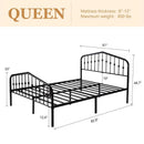 Queen Farmhouse Spindle Black Metal Platform Bed Frame with Headboard Footboard