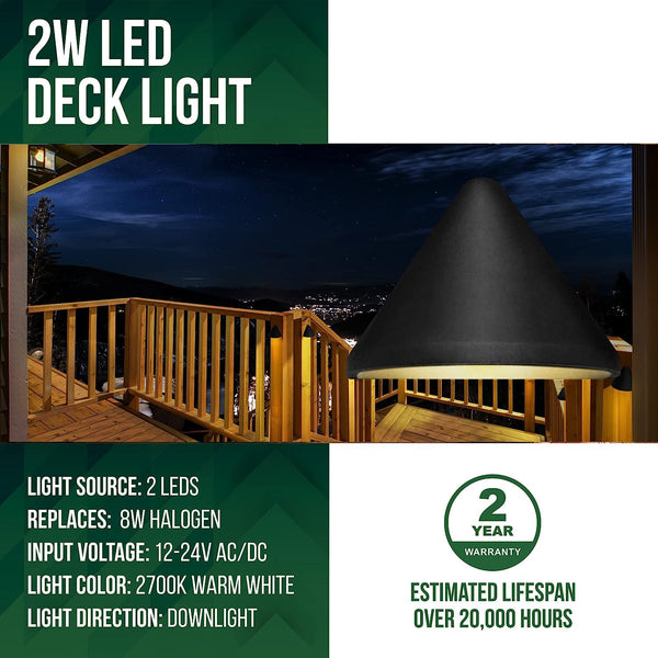 DLA07 6-Pack 2W Low Voltage 2700K Warm White Integrated LED Outdoor Deck Down Lights Package, 12V LED Step Patio Landscape Lights, photo 2 of 8