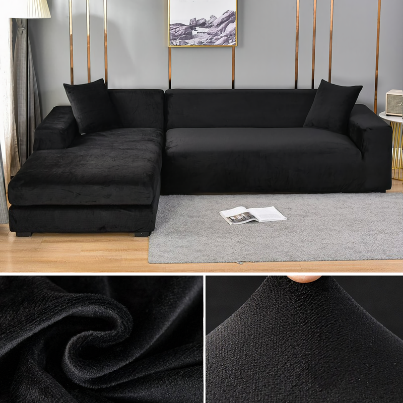 Stretchable Thick Velvet Sofa Cover for L Shaped Corner Sofa in Living Room Fits 1/2/3/4 Seater Couches