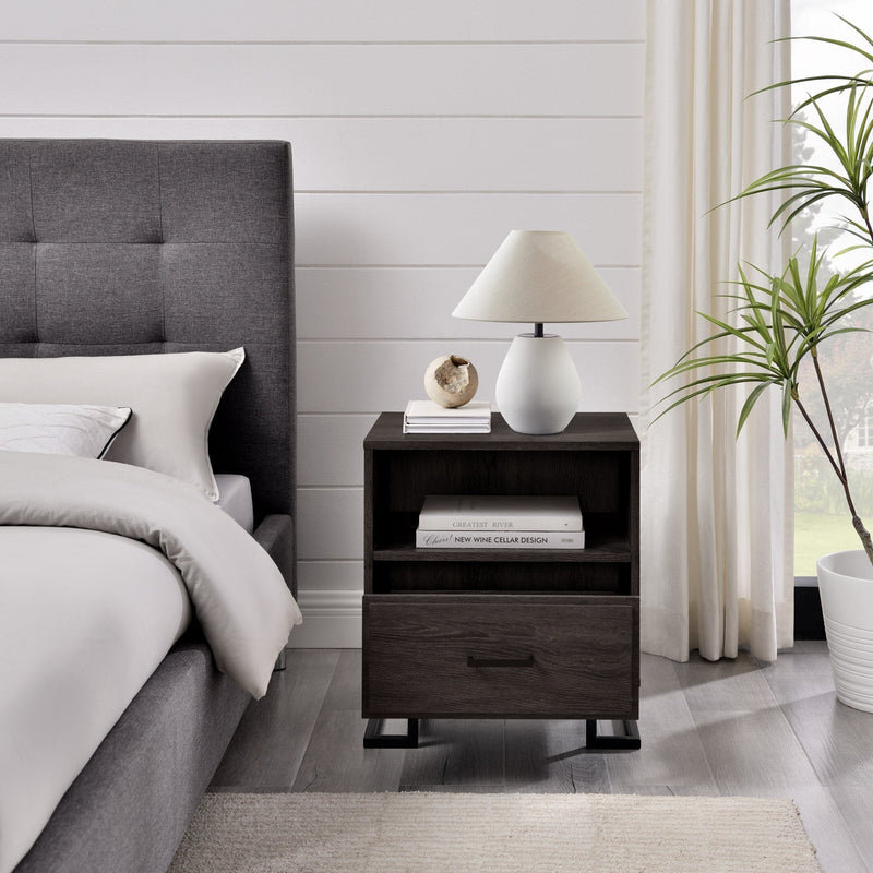 Danae Modern Wood and Metal L-Leg Nightstand