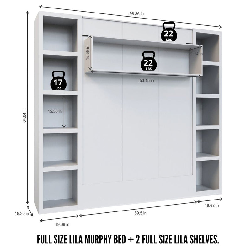 Easy-Lift Full Murphy Wall Bed in Grey with Two Bookshelves