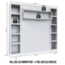 Easy-Lift Full Murphy Wall Bed in Natural Brown Wood Grain with Two Bookshelves