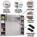 Easy-Lift Queen Murphy Wall Bed in Brown Wood Grain with Two Bookshelves