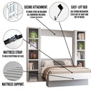 Easy-Lift Queen Murphy Wall Bed in White with Two Bookshelves