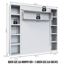 Easy-Lift Queen Murphy Wall Bed in Grey with Two Bookshelves