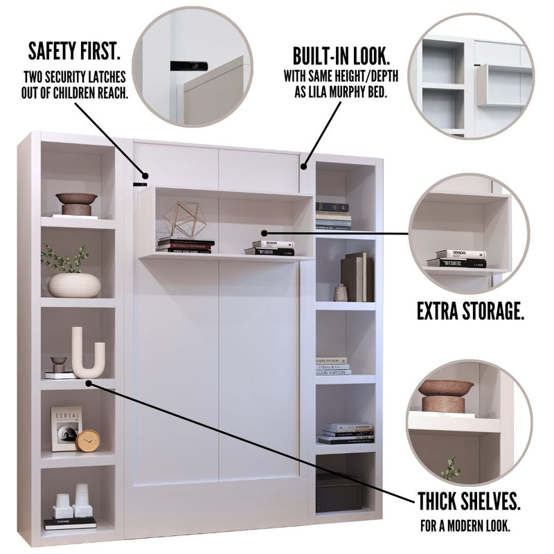 Easy-Lift Twin Murphy Wall Bed in Dark Grey with Two Bookshelves