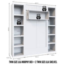 Easy-Lift Twin Murphy Wall Bed in White with Two Bookshelves