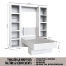 Easy-Lift Twin Murphy Wall Bed in White with Two Bookshelves
