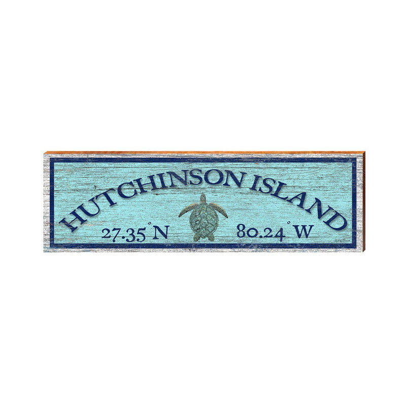 Hutchinson Island Sea Turtle Blue Latitude Longitude | Wall Art Print on Real Wood