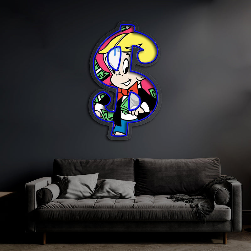 UV Printed Neon Richie Rich , Richie RichNeon Wall Art, Neon Light Sign, Custom Neon Sign, UV Print Neon Sign,Acrylic Neon Sign,Neon Gifts