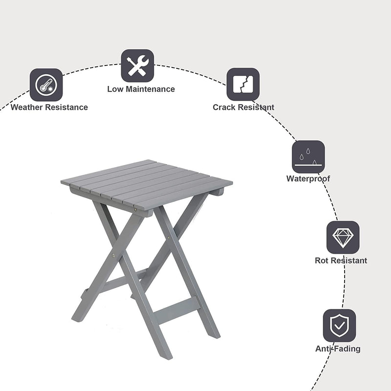 Outdoor Wooden Folding Square Side Table, Portable Lounge End Table, Grey