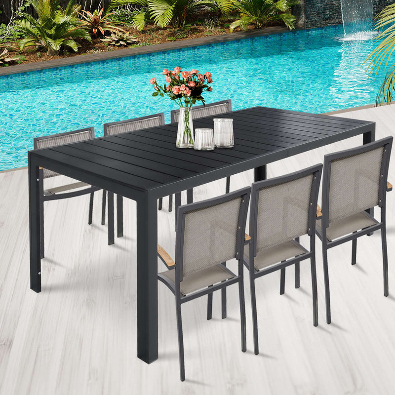 Patio Outdoor Dining Table for 6-8 Person, 71" Aluminum Frame Rectangle Table, Black