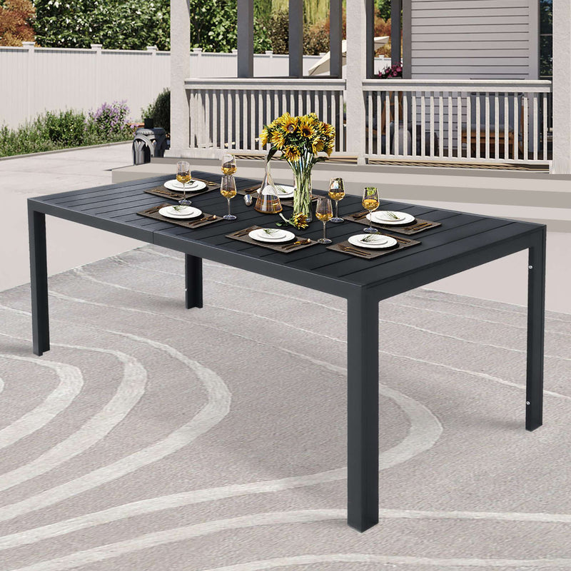 Patio Outdoor Dining Table for 6-8 Person, 71" Aluminum Frame Rectangle Table, Black