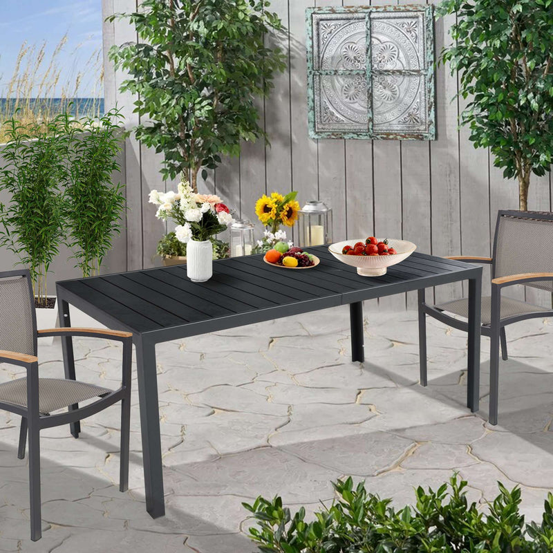 Patio Outdoor Dining Table for 6-8 Person, 71" Aluminum Frame Rectangle Table, Black