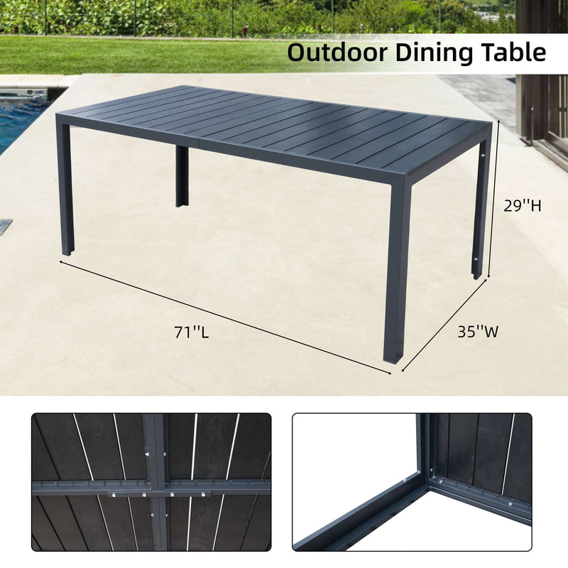 Patio Outdoor Dining Table for 6-8 Person, 71" Aluminum Frame Rectangle Table, Black