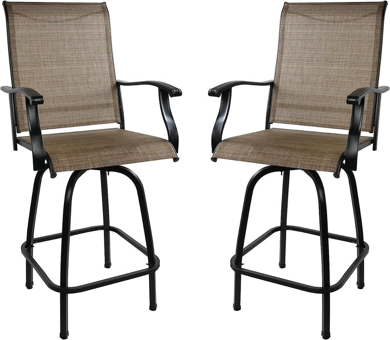 2 Pcs Outdoor  Swivel Bar Stools, Height Patio Bar Chair with High Back, Armrest & Breathable Textilene Fabric