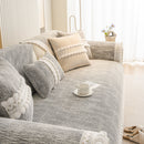 Soft Chenille Sectional Sofa Cover with Pom Pom Trim – Non-Slip Couch Protector