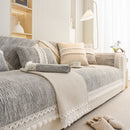 Soft Chenille Sectional Sofa Cover with Pom Pom Trim – Non-Slip Couch Protector