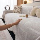 Chenille Sofa Cover Throw Blanket, Woven Textured Minimalist Wabi-Sabi Couch Cover