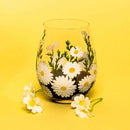 Daisy Painted Stemless Wine Glasses by Jersey Art Glass