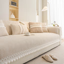Soft Chenille Sectional Sofa Cover with Pom Pom Trim – Non-Slip Couch Protector