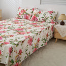 DaDa Bedding Romantic Roses Floral Bed Skirt - Matching Pink & White Ruffled Dust Ruffle for Quilted Coverlet Set - Lightweight & Breathable Polyester Bedskirt