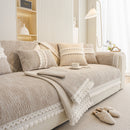 Soft Chenille Sectional Sofa Cover with Pom Pom Trim – Non-Slip Couch Protector
