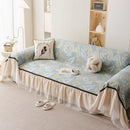 Leaf Jacquard Sofa Cover with Ruffle Skirt – Non-Slip Couch Protector with Sheer Hem