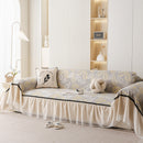 Leaf Jacquard Sofa Cover with Ruffle Skirt – Non-Slip Couch Protector with Sheer Hem