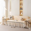 Leaf Jacquard Sofa Cover with Ruffle Skirt – Non-Slip Couch Protector with Sheer Hem