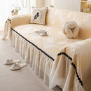Leaf Jacquard Sofa Cover with Ruffle Skirt – Non-Slip Couch Protector with Sheer Hem