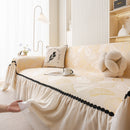 Leaf Jacquard Sofa Cover with Ruffle Skirt – Non-Slip Couch Protector with Sheer Hem