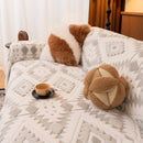 Bohemian Tufted Sofa Cover, Soft Sherpa Fleece Throw Blanket with 3D Aztec Geometric