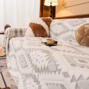 Bohemian Tufted Sofa Cover, Soft Sherpa Fleece Throw Blanket with 3D Aztec Geometric