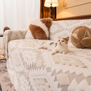 Bohemian Tufted Sofa Cover, Soft Sherpa Fleece Throw Blanket with 3D Aztec Geometric
