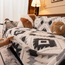 Bohemian Tufted Sofa Cover, Soft Sherpa Fleece Throw Blanket with 3D Aztec Geometric by Slipcover KAS™