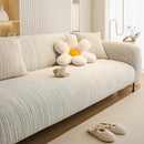 Ribbed Washable Sofa Cover, High Stretch Striped Couch Slipcover with Tie Straps by Slipcover KAS™