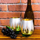 Green Pine Tree Stemless Wine Glasses by Jersey Art Glass