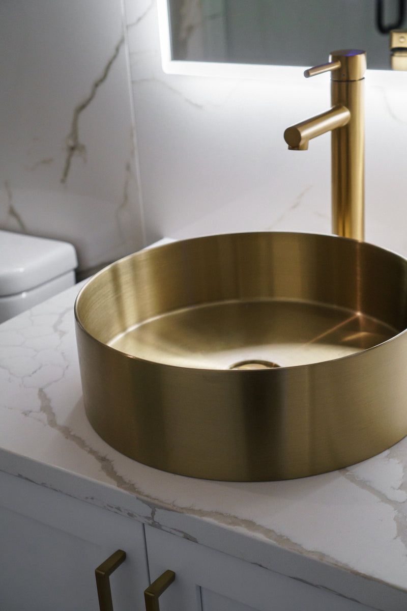 Zeek 14” Gold Round Vessel Bathroom Sink Stainless Steel PVD Nano Tech Coating ZN-G144