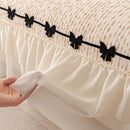 Ruffled Sofa Cover with Bowknot Decor, French Country Style Skirted Couch Slipcover