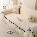 Ruffled Sofa Cover with Bowknot Decor, French Country Style Skirted Couch Slipcover