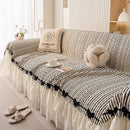 Ruffled Sofa Cover with Bowknot Decor, French Country Style Skirted Couch Slipcover