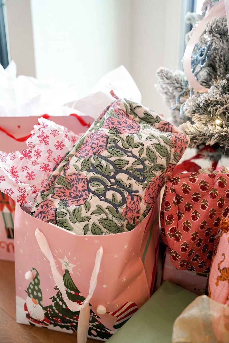 Quilted Block-Print Makeup Bag