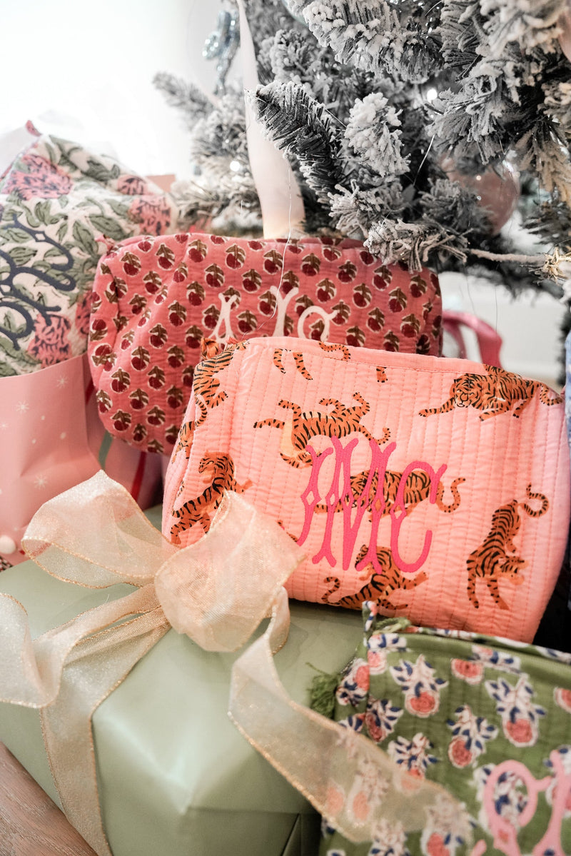 Quilted Block-Print Makeup Bag